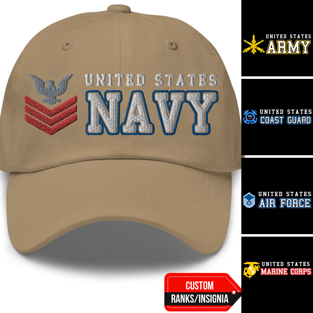 US Military Custom Ranks Insignia Embroidered Dad Hat