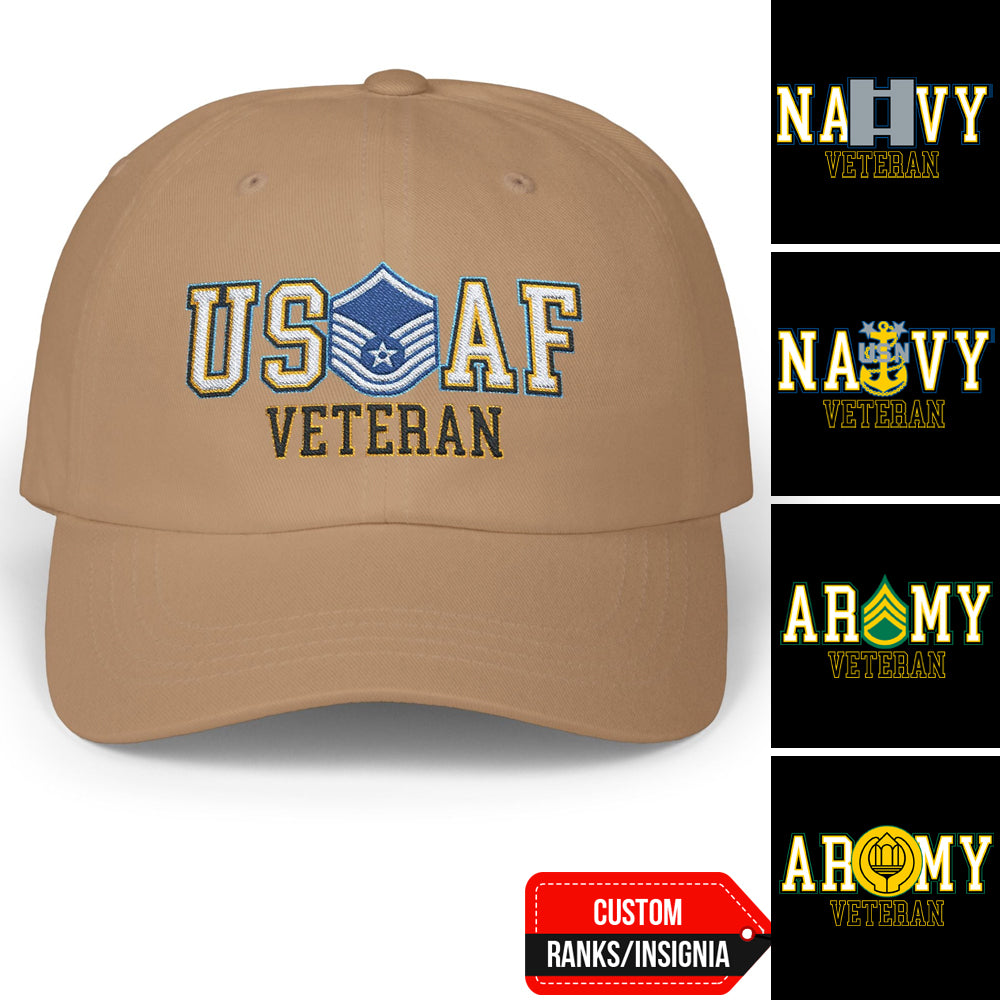 US Military Veteran Custom Ranks/Insignia Embroidered Dad Hat