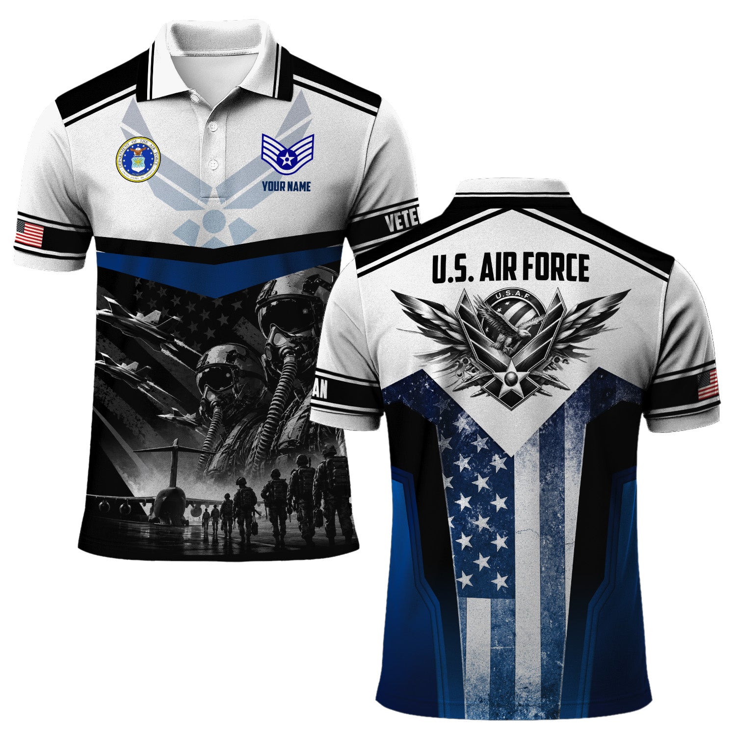 Personalized US Air Force Rank 3D All-Over Print Polo Shirt Gift