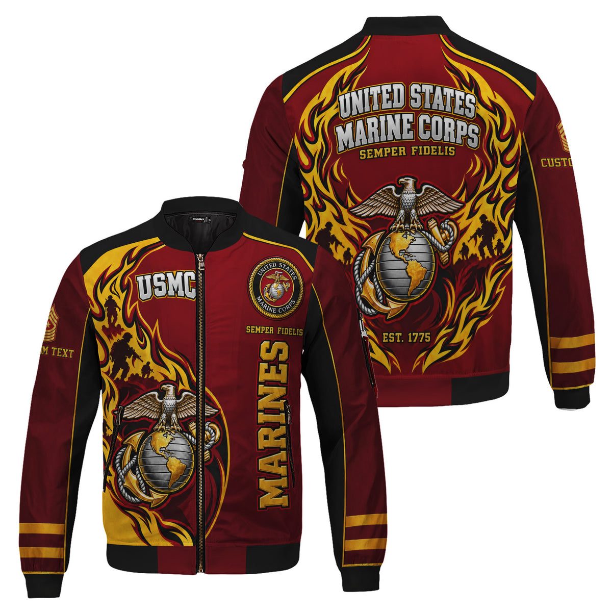 Custom USMC Bomber Jacket Personalized Military Rank Name for Men