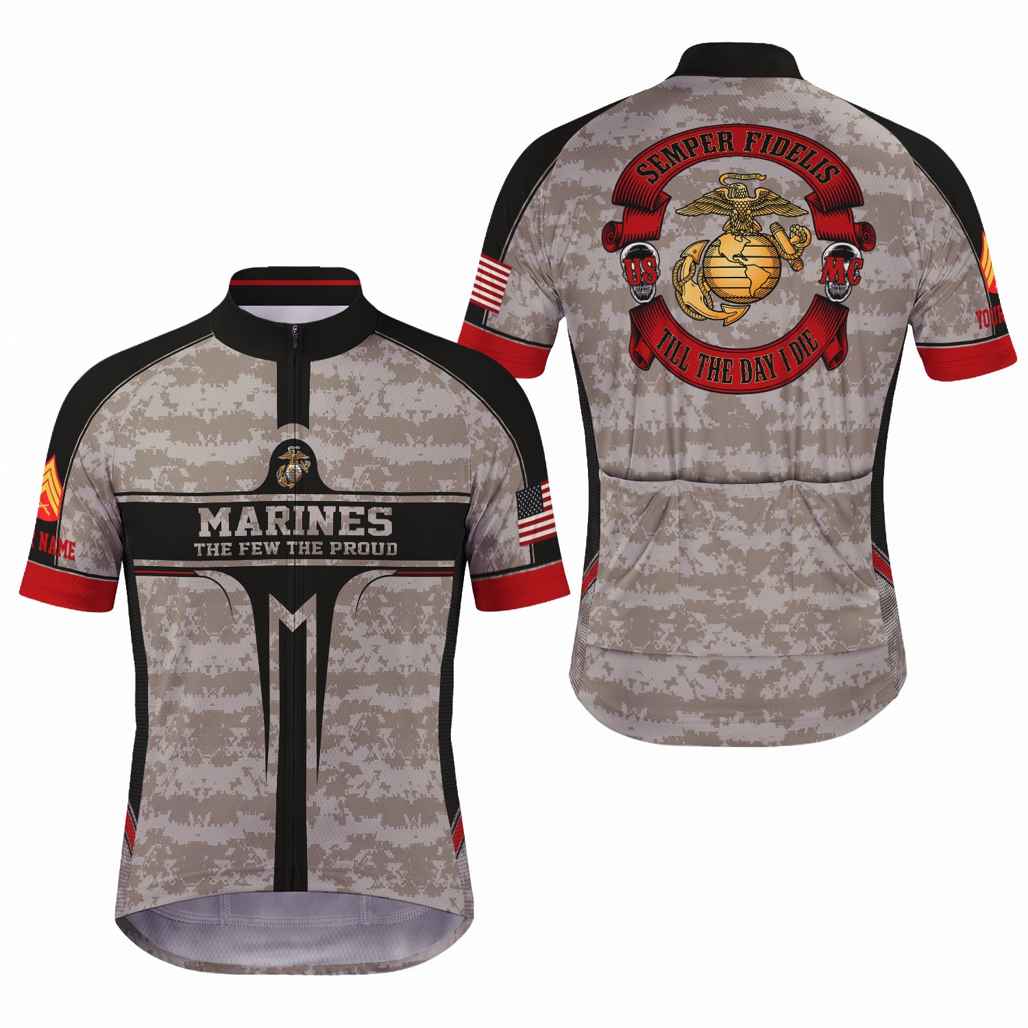 Personalized USMC Cycling Jersey Custom Name & Rank Marine Veteran Shirt