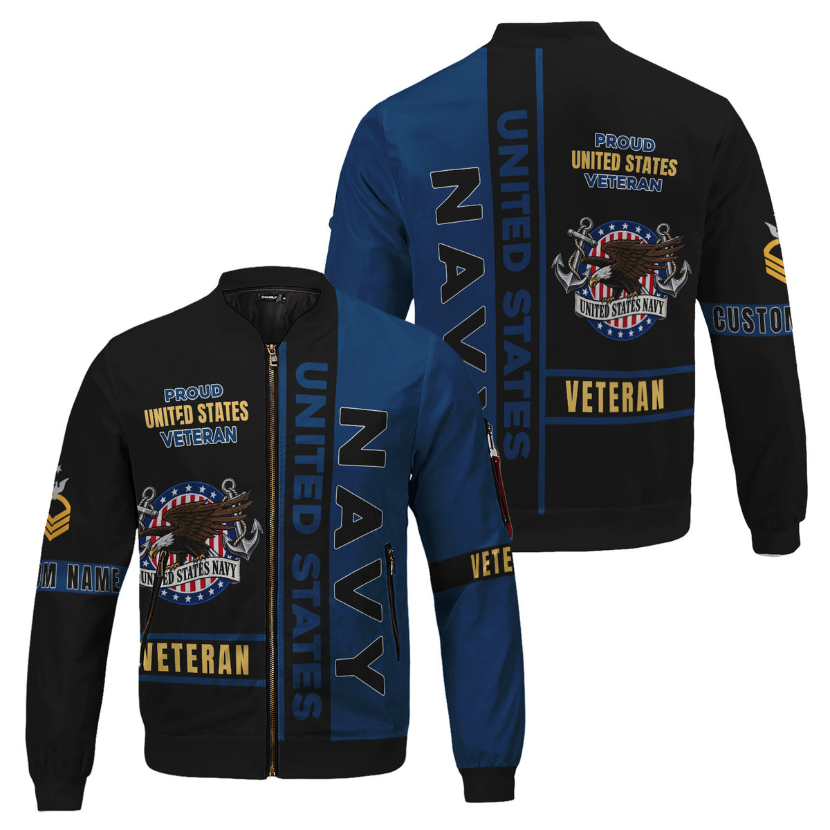 Personalized US Navy Bomber Jacket Custom Service Rank & Name