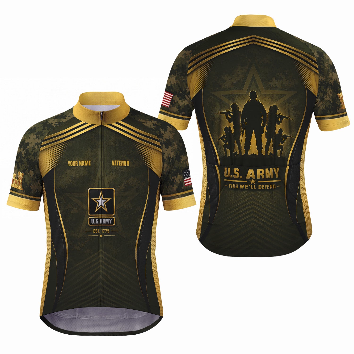 Personalized U.S. Army Cycling Jersey Custom Name & Rank Veteran Shirt