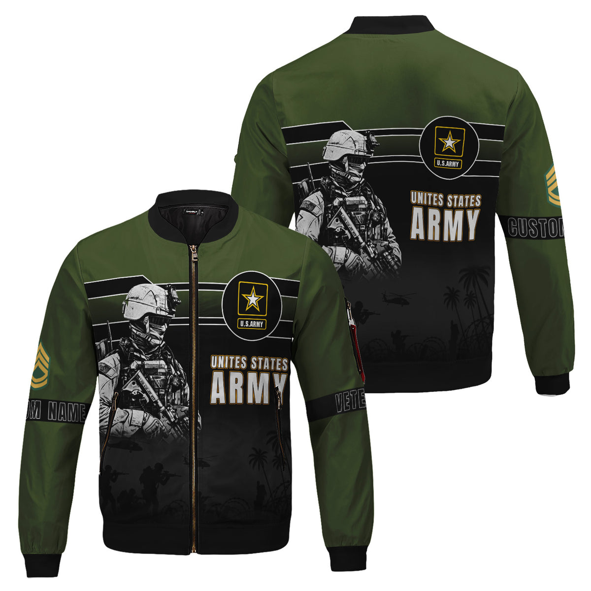 Personalized US Army Veteran Bomber Jacket Personalized Name Rank Military Gift