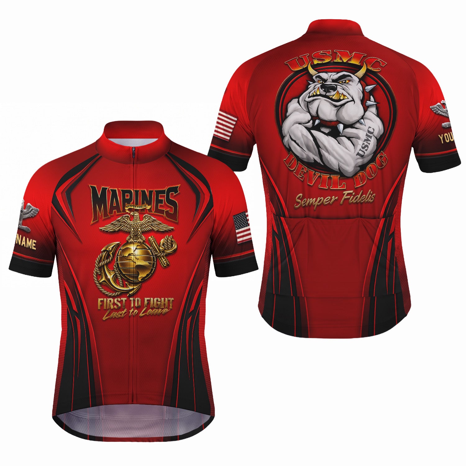 Custom USMC Cycling Jersey Personalized Marine Veteran Rank Bike Jersey