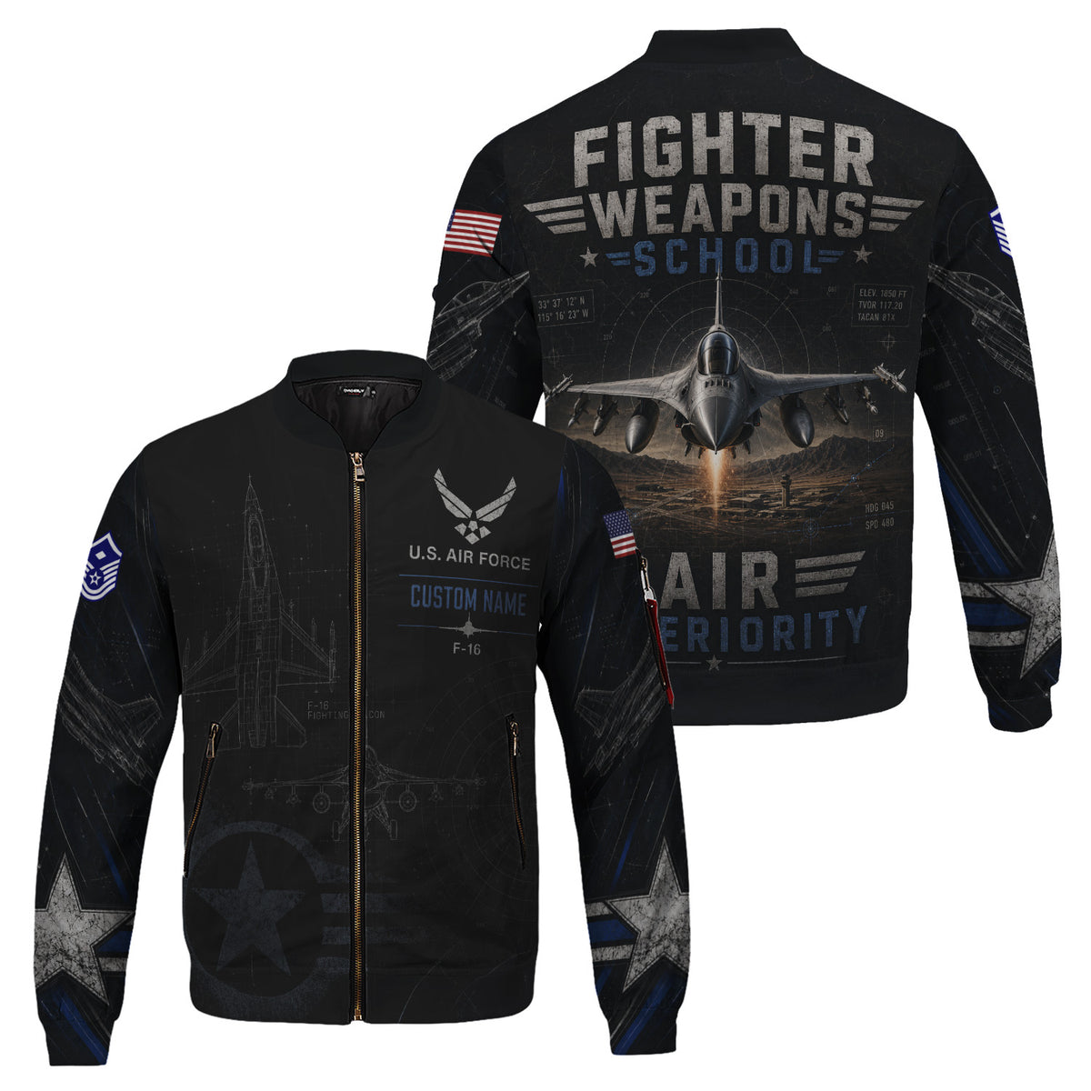 Custom USAF Veteran Bomber Jacket Personalized Name Rank Military Gift