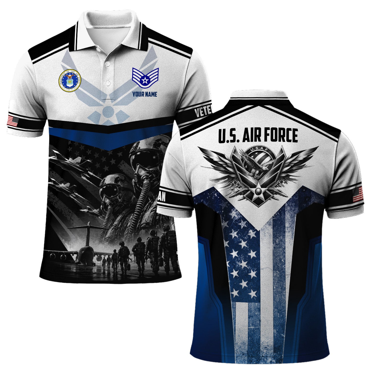 Personalized US Air Force Rank 3D All-Over Print Polo Shirt Gift