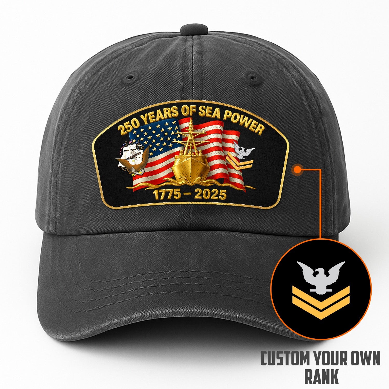 Custom Ranks US Navy Premium Washed Denim Cap DC023