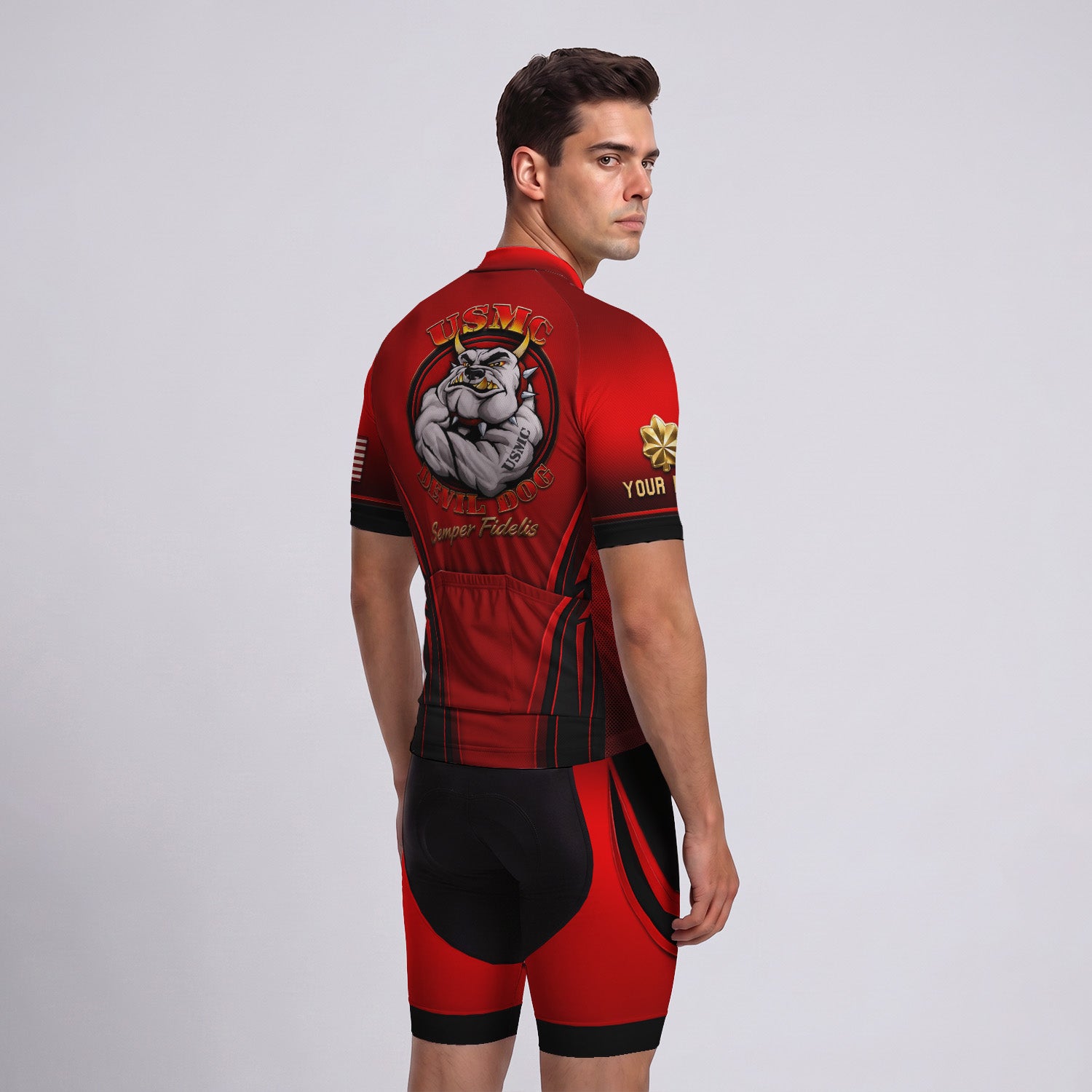 Custom USMC Cycling Jersey Personalized Marine Veteran Rank Bike Jersey