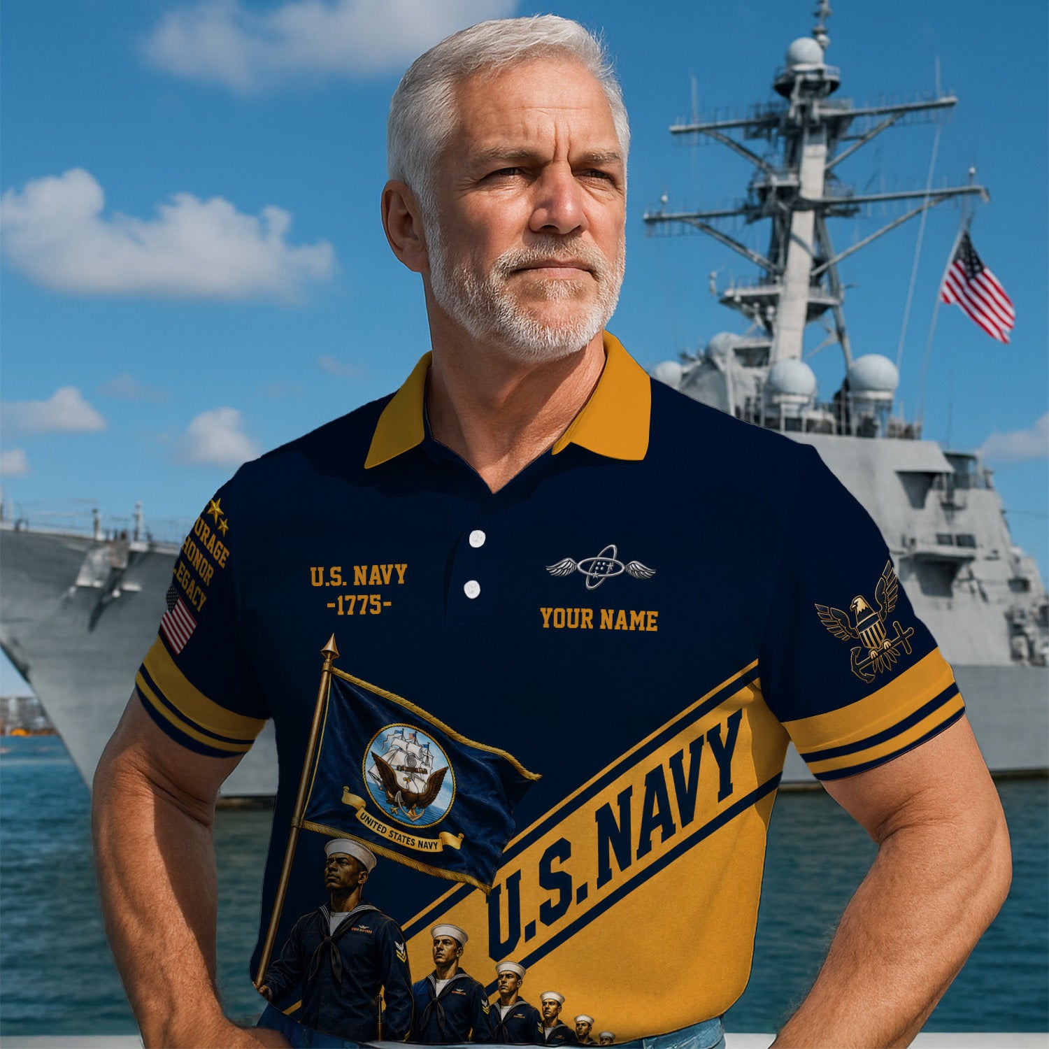 Personalized US Navy Sailor 3D All-Over Print Polo Shirt