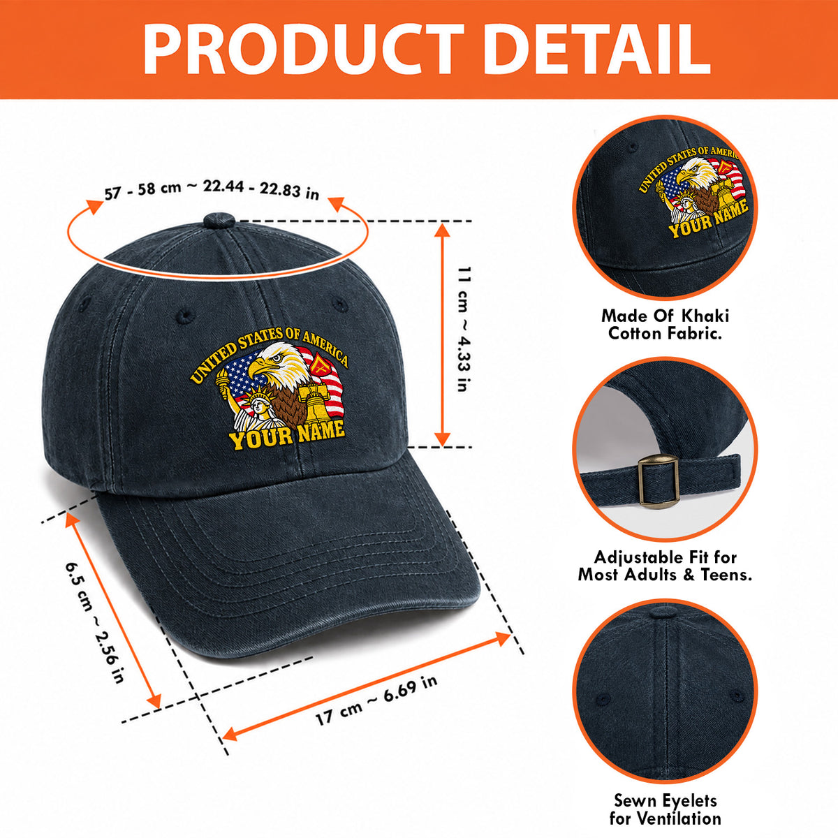 U.S. Marine Corps Embroidered Cap Custom Rank Text Veteran Gift