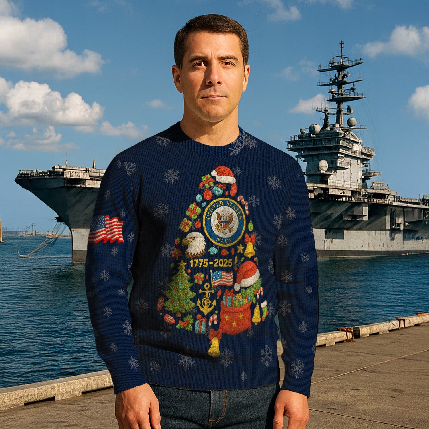 Personalized US Navy Christmas Ugly Sweater KRUST14