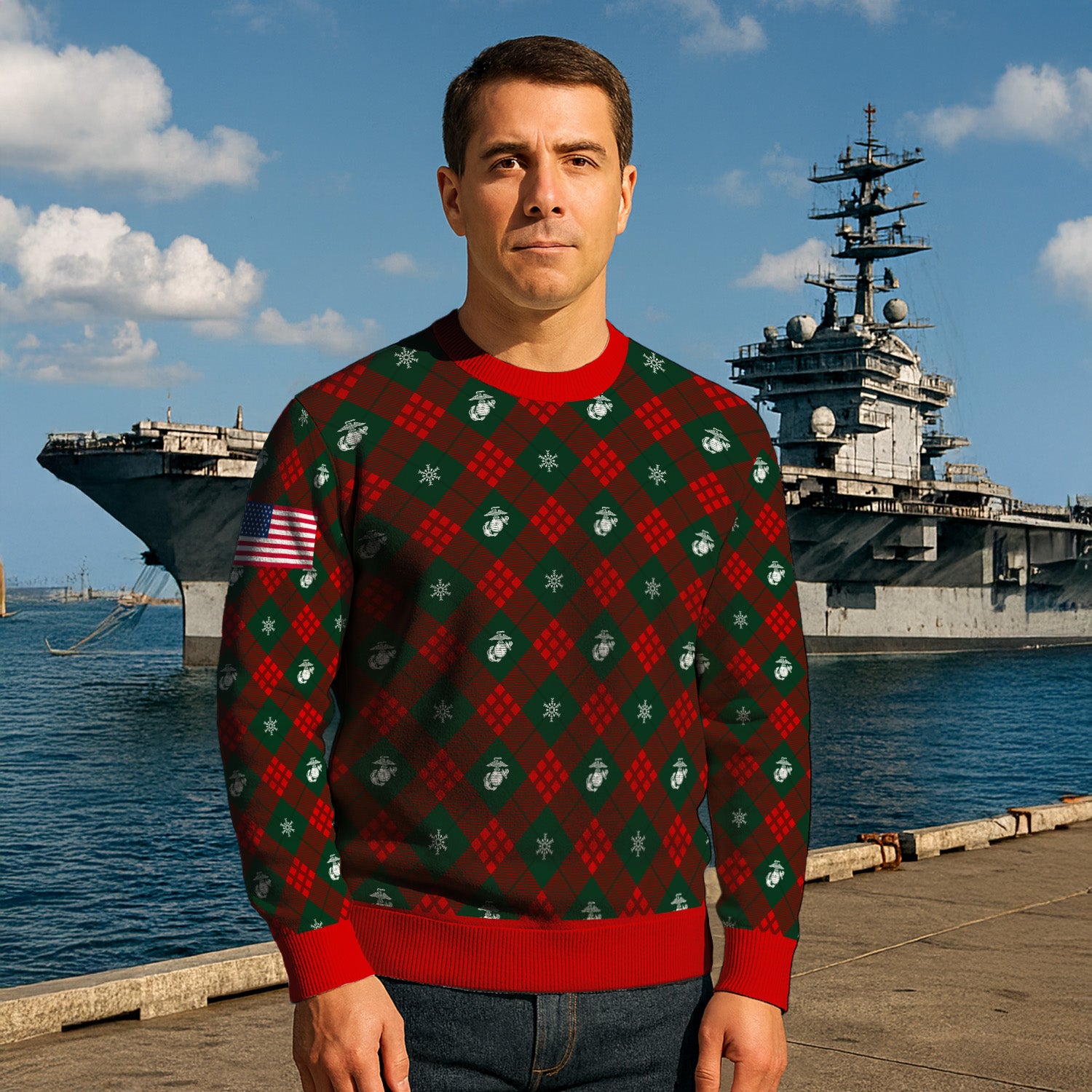 Custom Ranks USMC Ugly Christmas Sweater for Women Men KRUST08