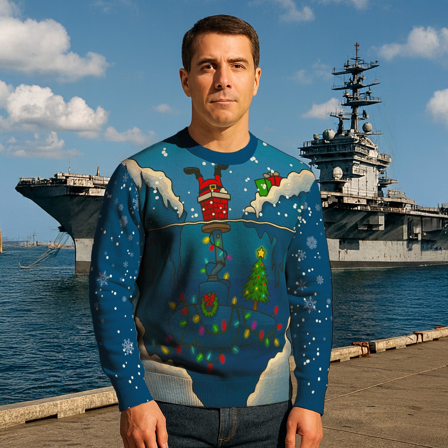 US Navy Submarine Light Christmas Ugly Sweater