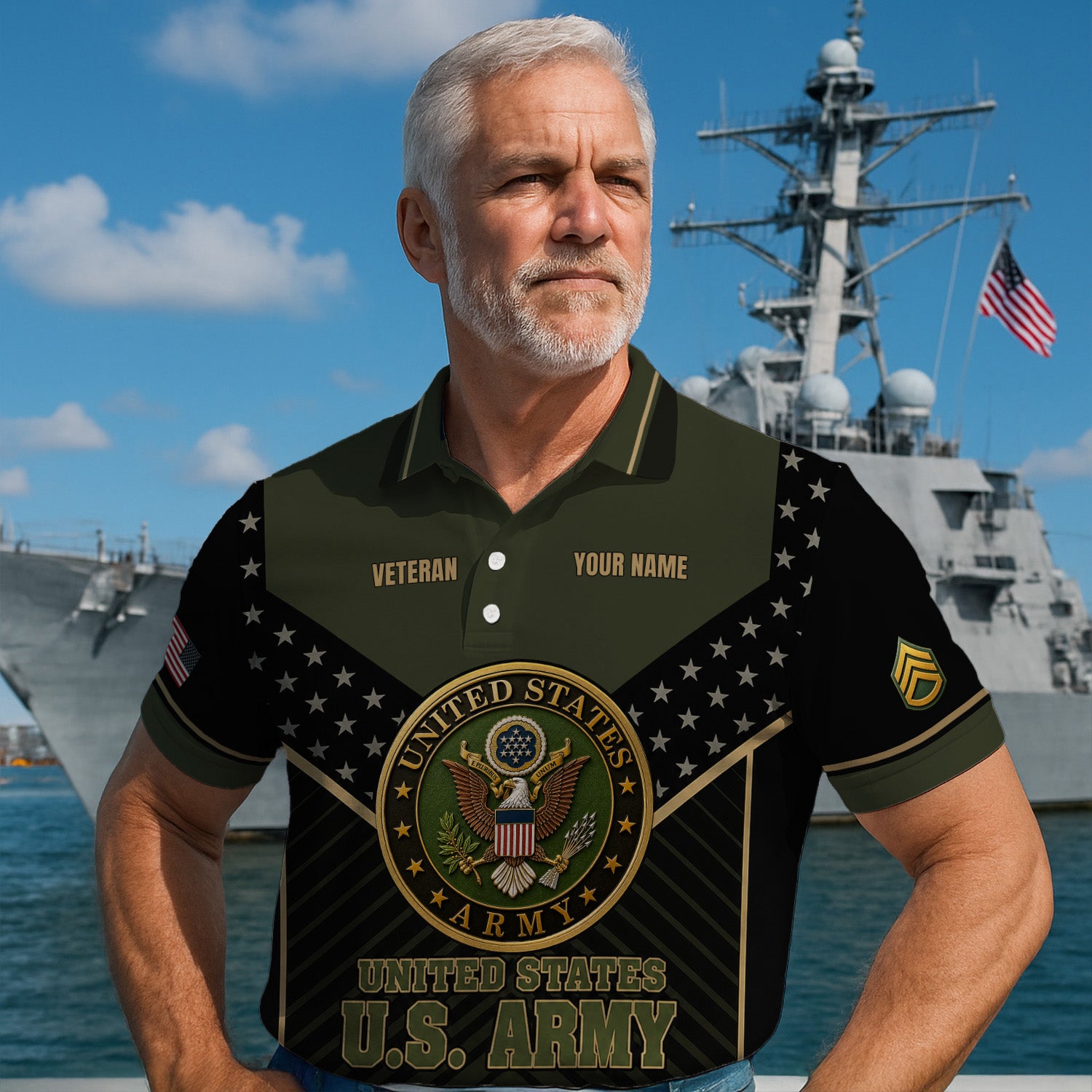 US Army Military Personalized Rank Polo Shirt Gift for Men