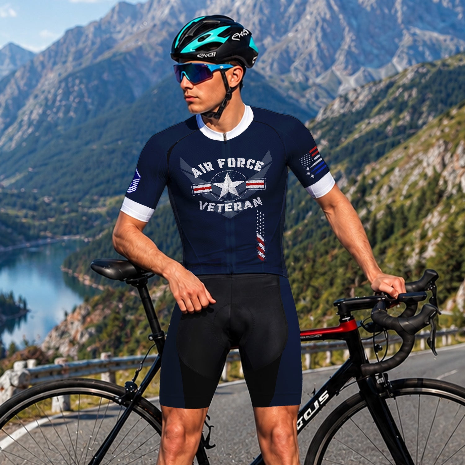 Personalized U.S. Air Force Cycling Jersey Custom Name & Rank Veteran