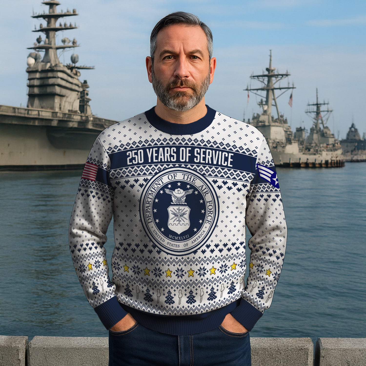 Custom Ranks US Air Force Ugly Christmas Sweater for Women Men KRUST06