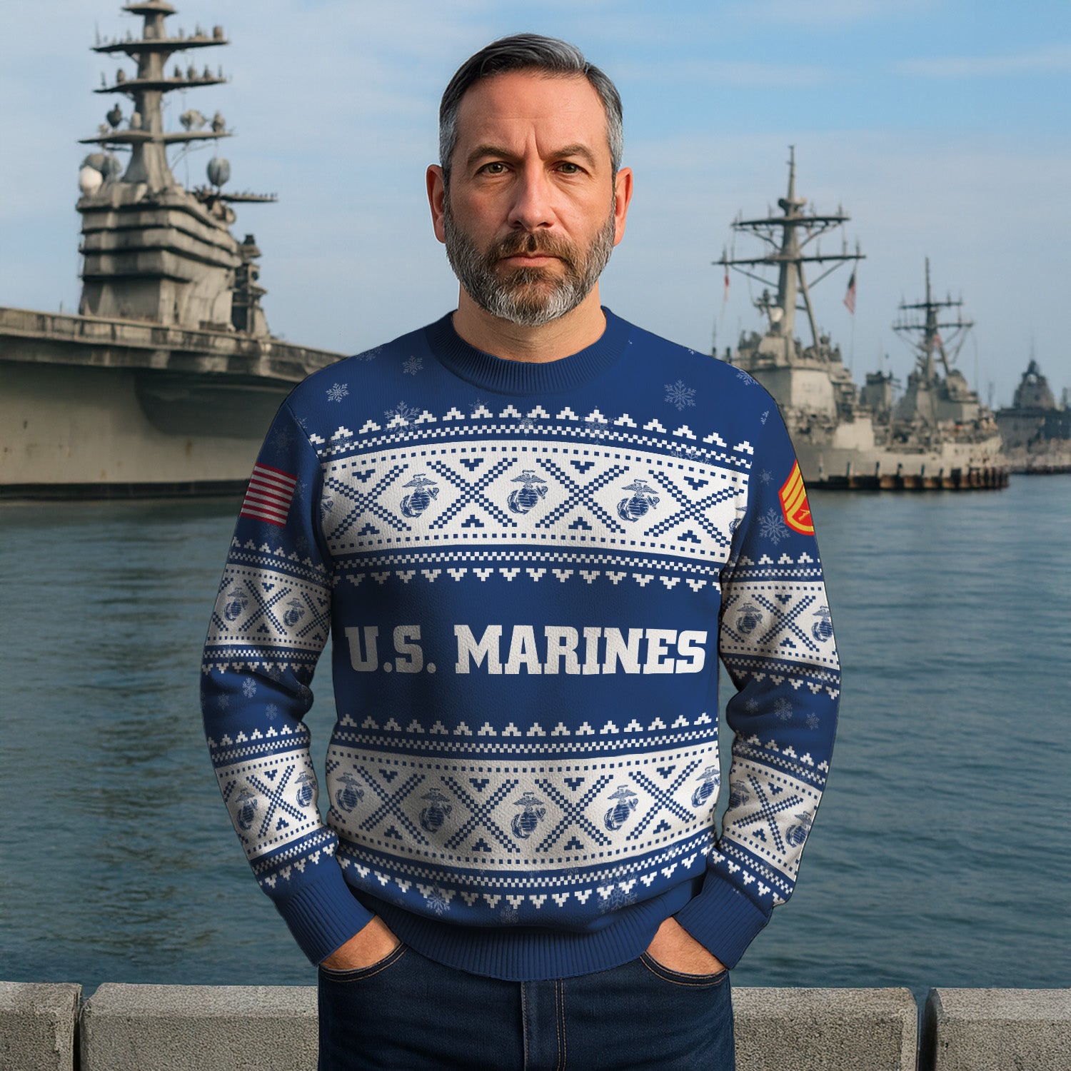Custom Ranks USMC Ugly Christmas Sweater for Women Men KRUST05