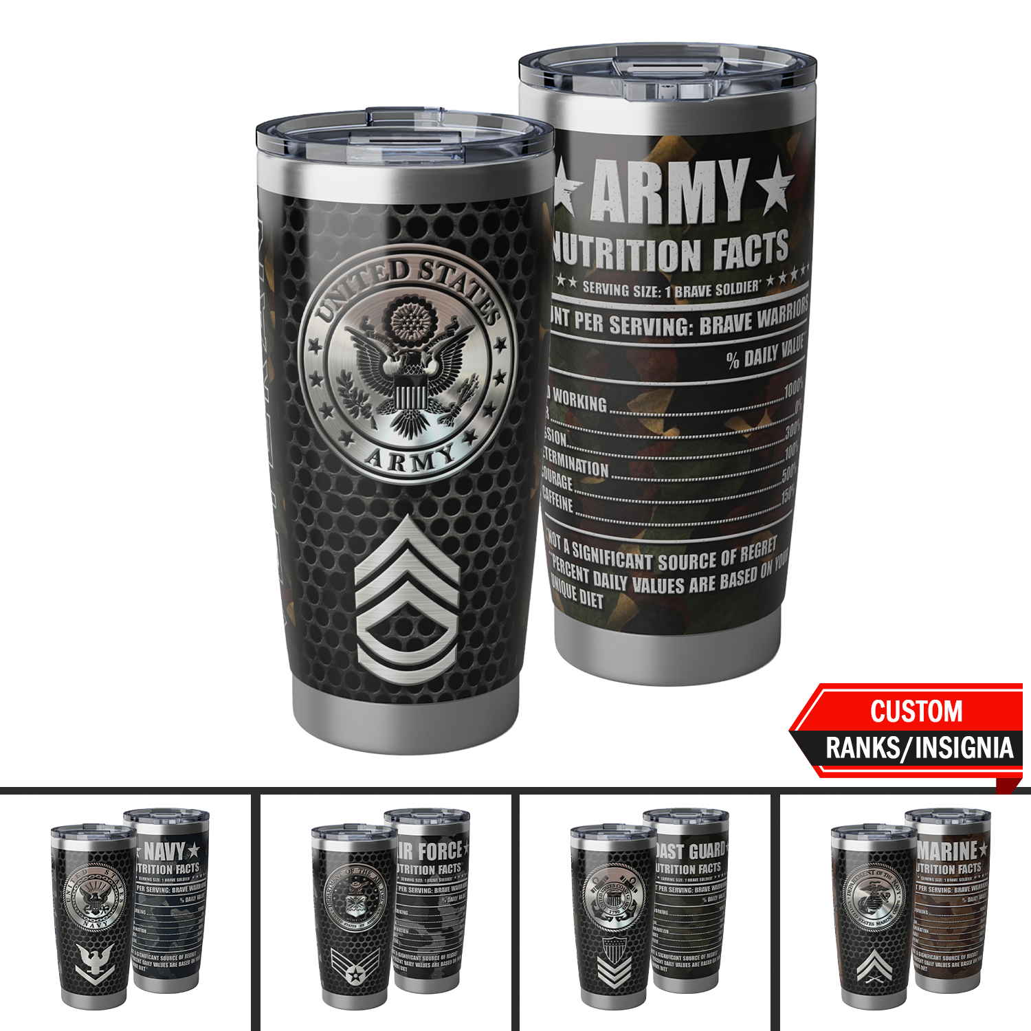 US Military Nutrition Fact Custom Ranks/Insignia Vagabond 20oz Tumbler