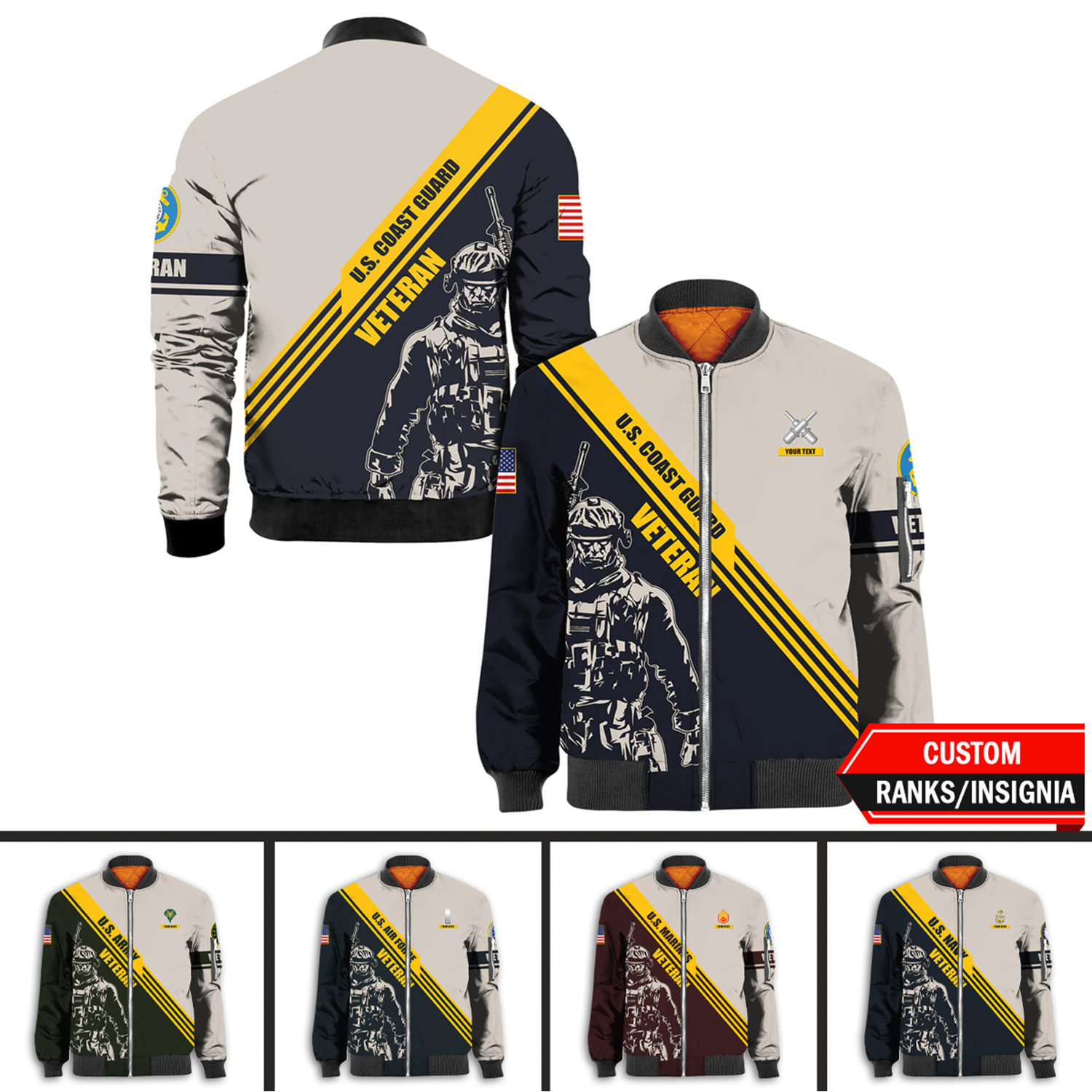 Custom 3D All Over Prints Bomber Jacket, Personalized Name And Military Insignia, US Veteran