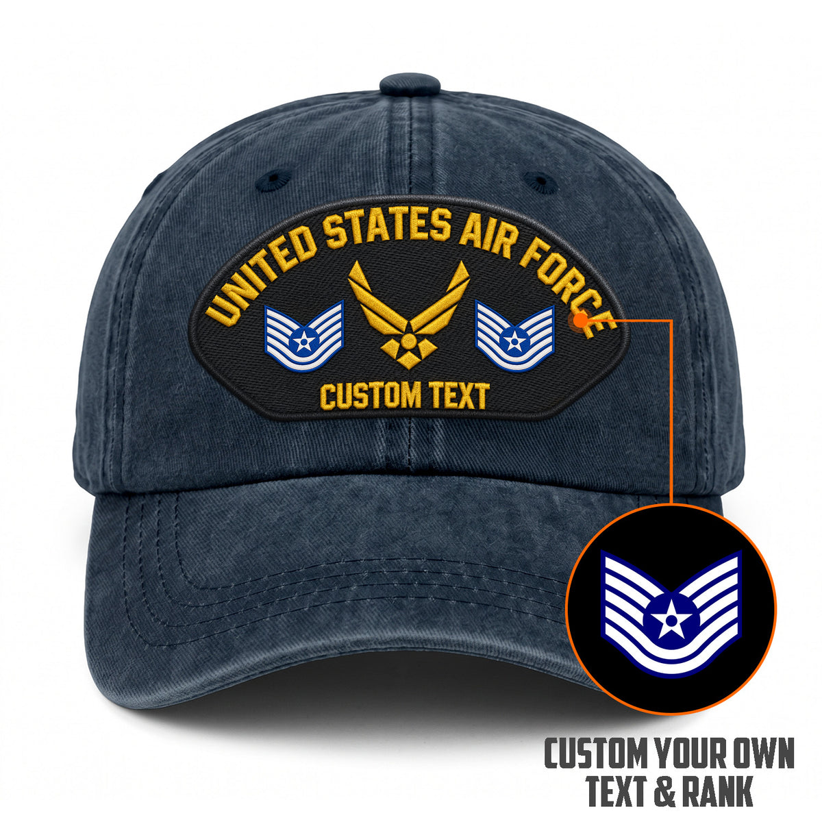 Custom U.S. Air Force Washed Cap Personalized Military Rank and Text
