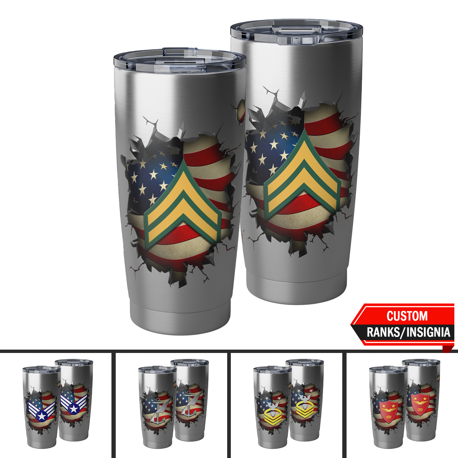 Custom US Military Ranks/Insignia 3D Break Effect Vagabond 20oz Tumbler