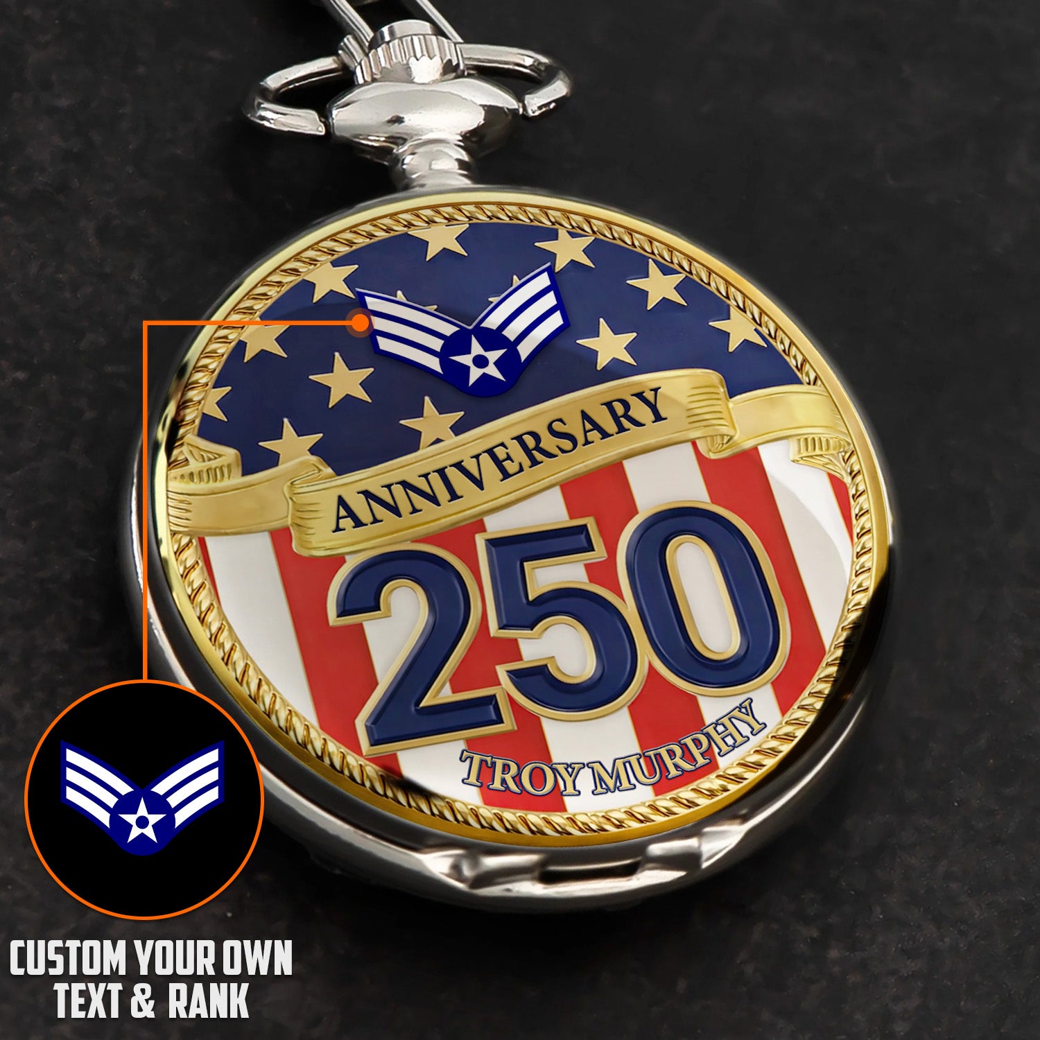 Air Force Veteran Pocket Watch Personalized Name Rank
