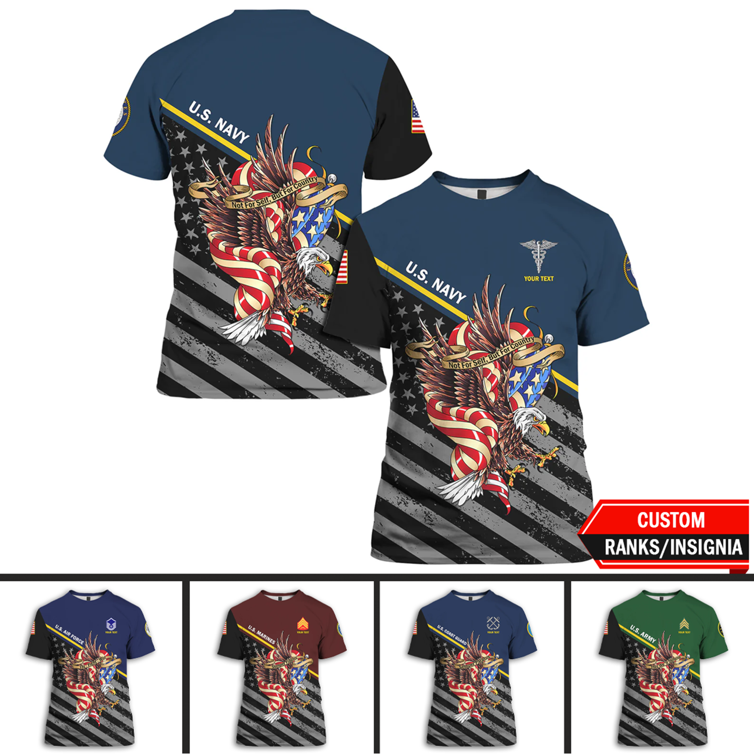 Custom 3D All Over Prints T-Shirt, Personalized Name And Ranks, Military Motto