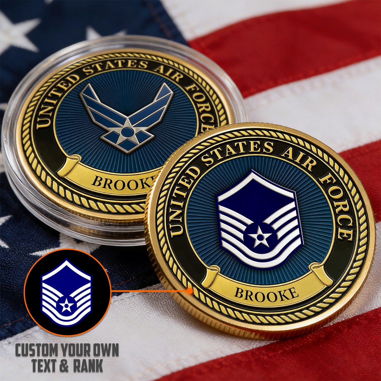 Custom Air Force Challenge Coin Personalized Rank Name Gift