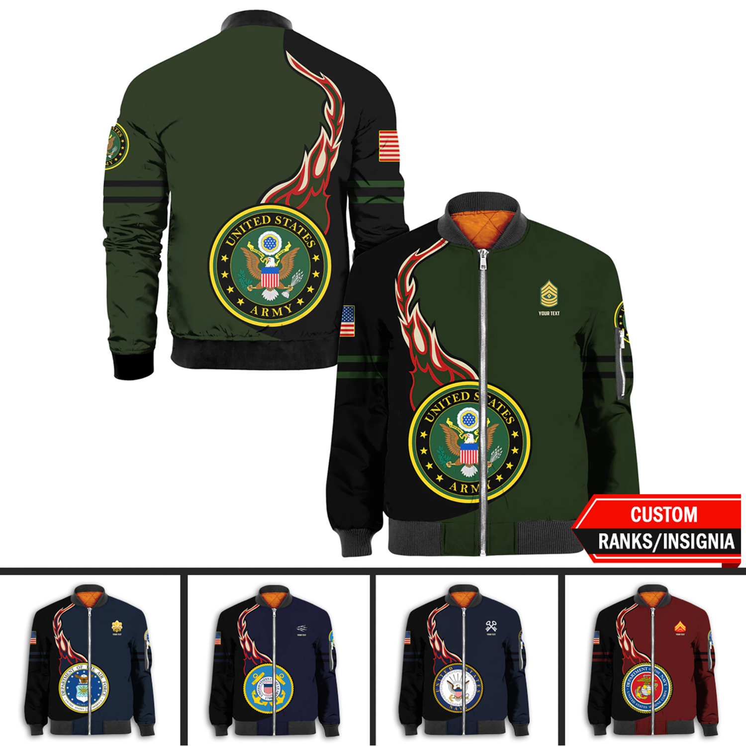 Custom 3D All Over Prints Bomber Jacket, Personalized Name And Ranks, Military Logo