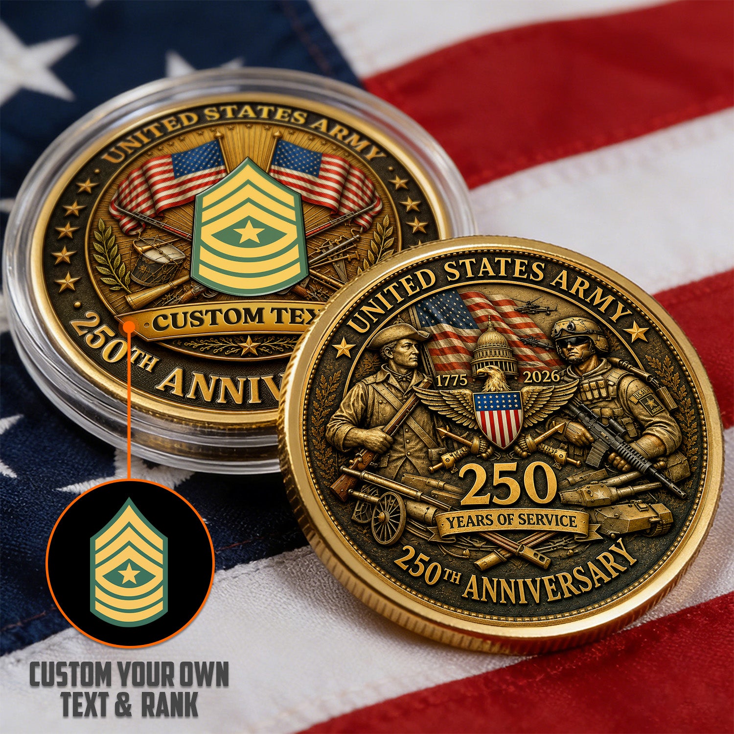 Personalized U.S. Army 250th Anniversary Soldier Challenge Coin