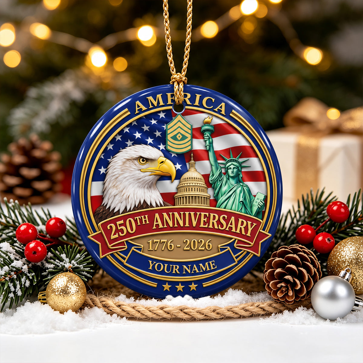 U.S. Air Force 3D Ceramic Ornament Custom Rank Text Military Keepsake