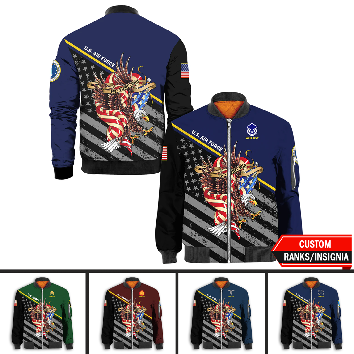 Custom 3D All Over Prints Bomber Jacket, Personalized Name And Ranks, Military Motto