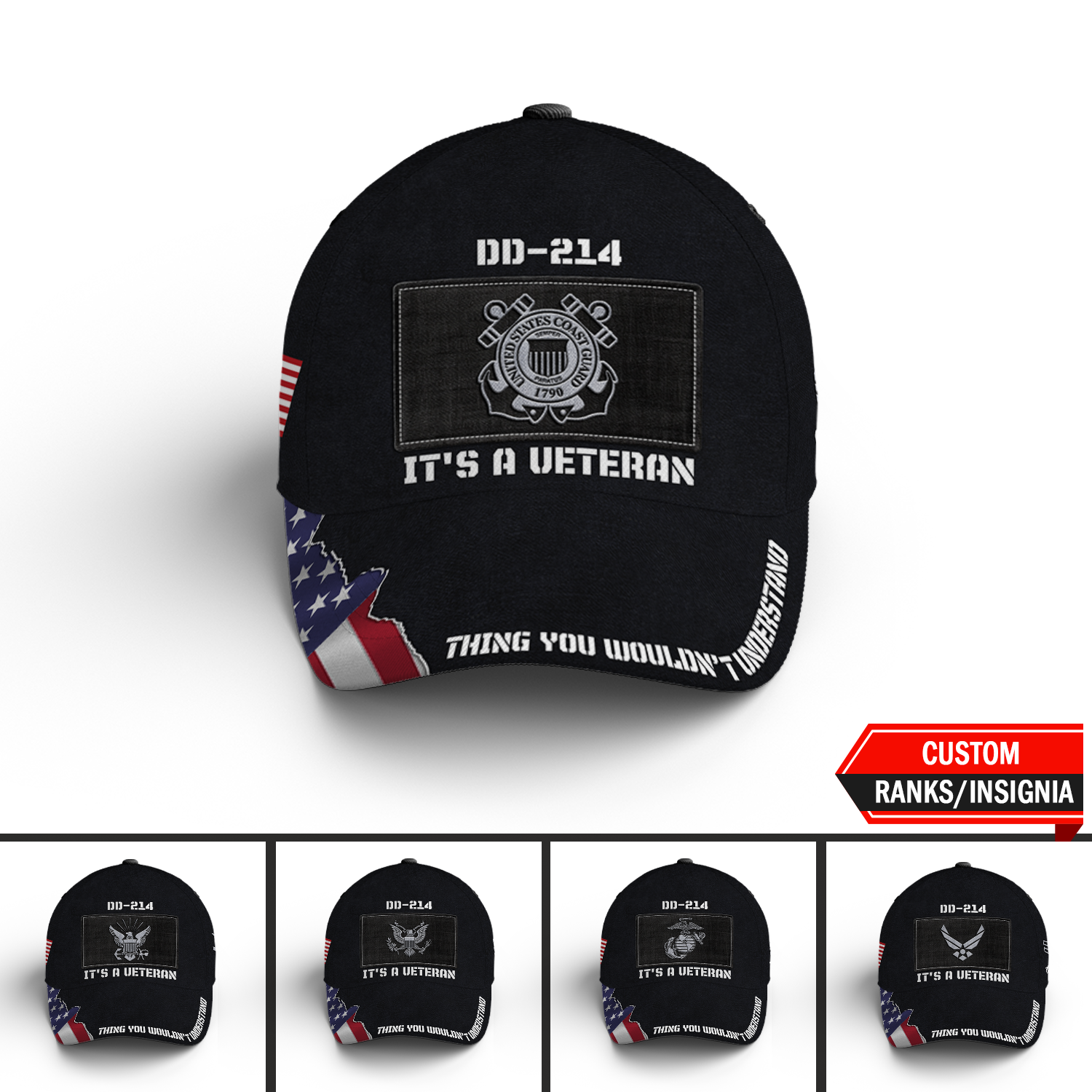 Custom Ranks/Insignia, Personalized Name And Years Served All Over Prints Premium Classic Cap KAOVC13