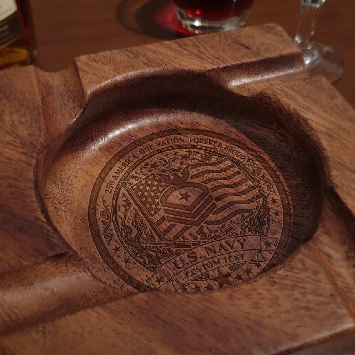 Personalized Navy Veteran Cigar Ashtray Custom Military Rank and Text