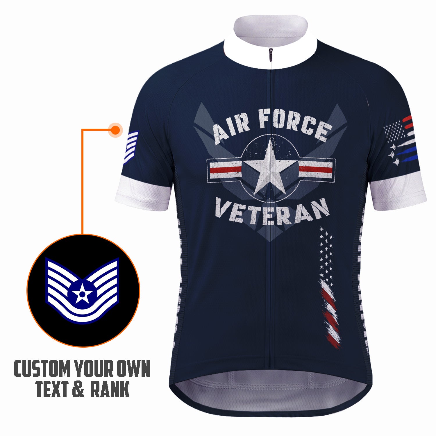 Personalized U.S. Air Force Cycling Jersey Custom Name & Rank Veteran