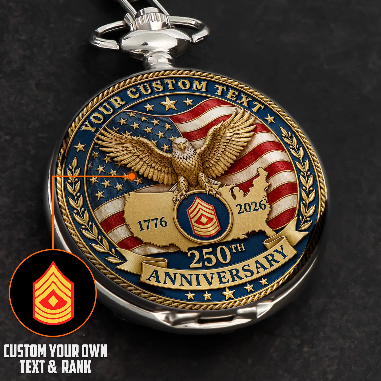 USMC Veteran Pocket Watch Custom Rank and Name