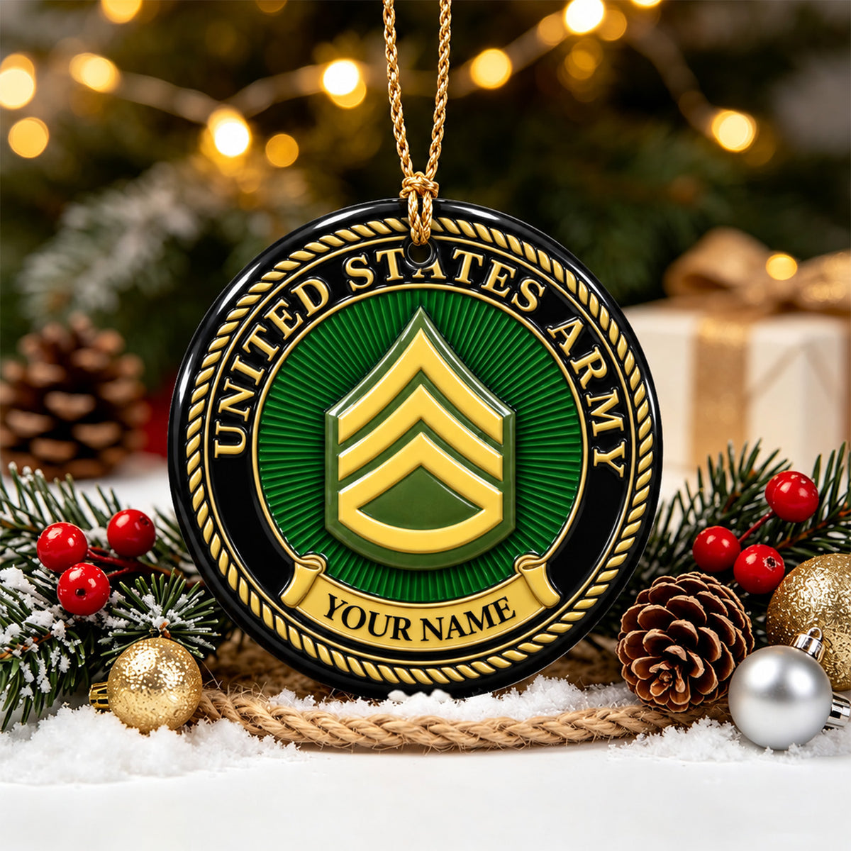 U.S. Navy 3D Ceramic Ornament Custom Rank Text Military Keepsake