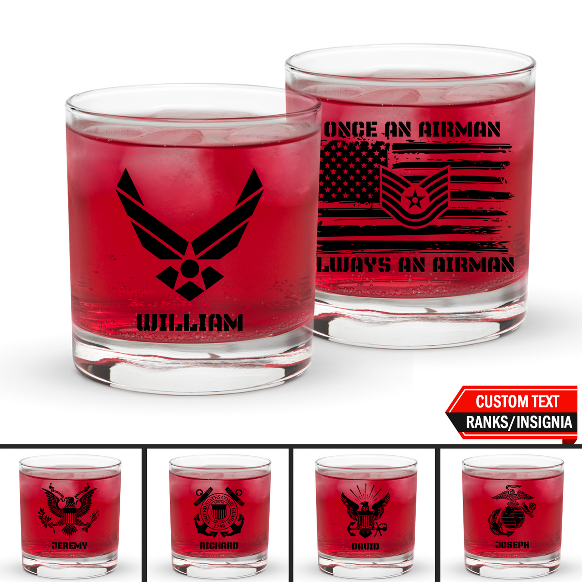 Custom Miitary Ranks Custom US Military Ranks/Insignia KRGL04 Patriotic Eagle Rocks Glass