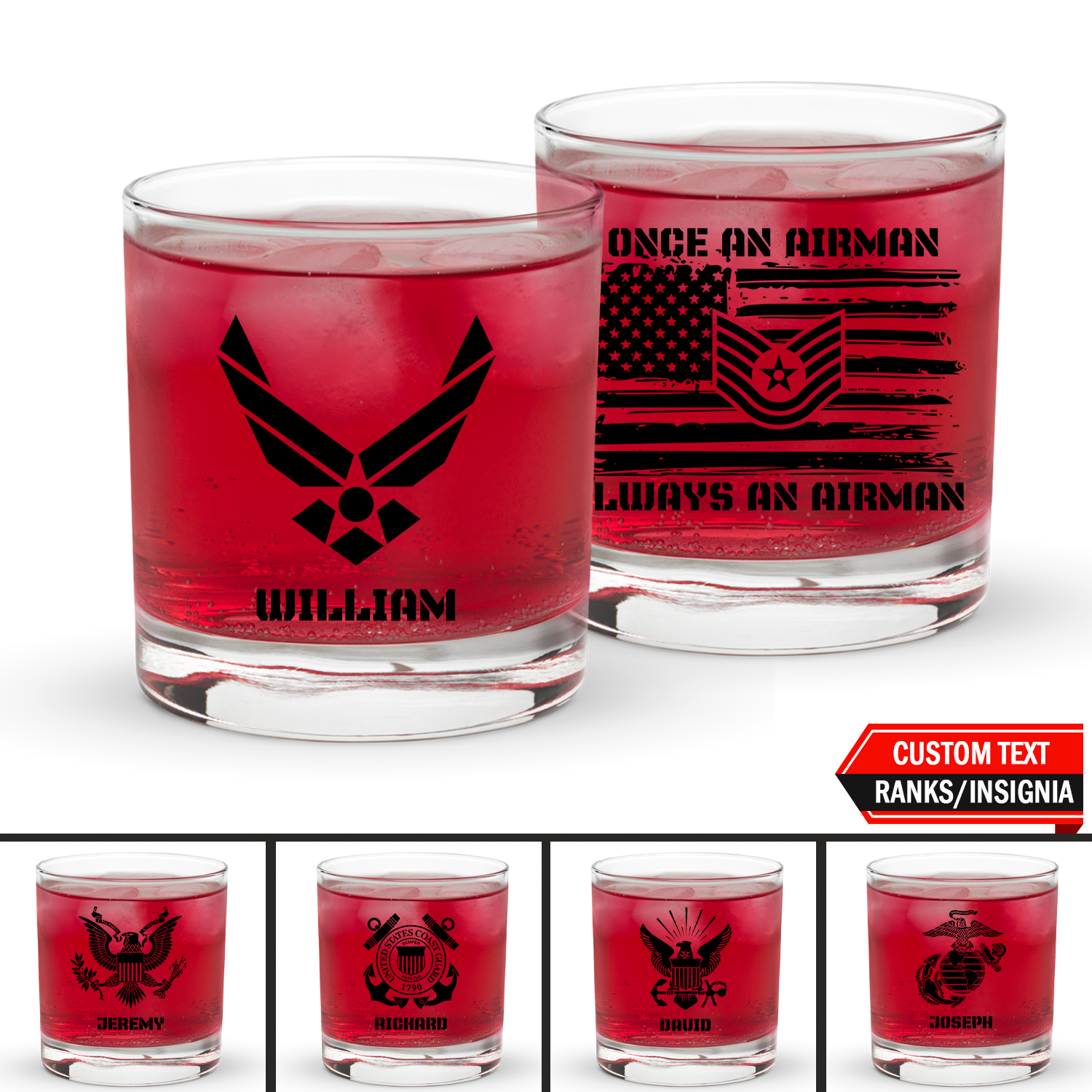 Custom US Military Ranks/Insignia KRGL04 Patriotic Eagle Rocks Glass - 10oz