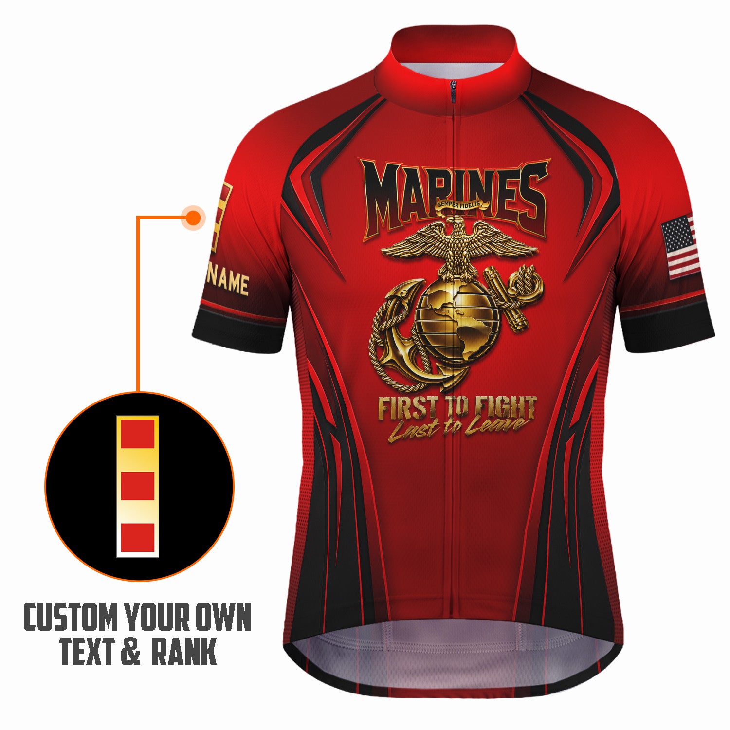 Custom USMC Cycling Jersey Personalized Marine Veteran Rank Bike Jersey