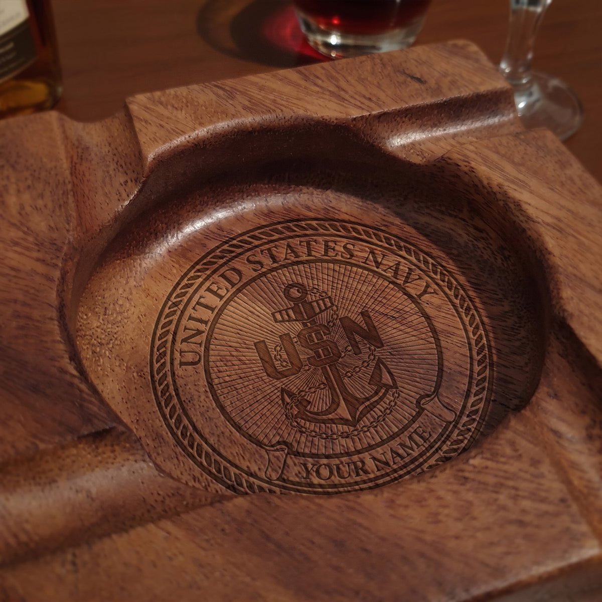 Custom Navy Veteran Cigar Ashtray Personalized Rank and Text