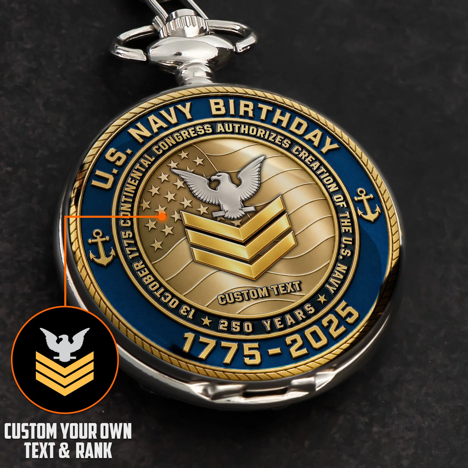 Personalized US Navy Military Pocket Watch 250 Years Gift