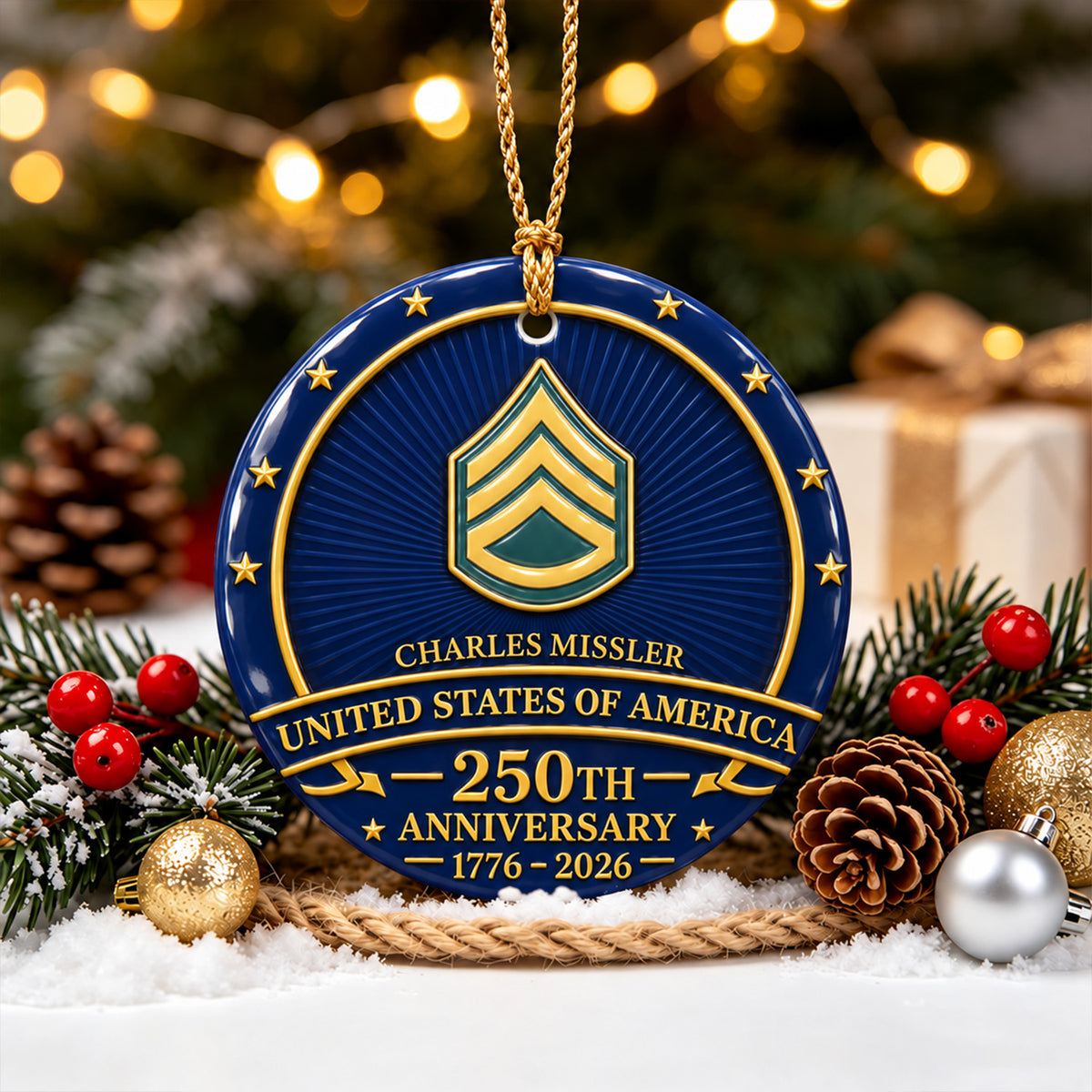 U.S. Navy Ceramic Ornament Personalized Rank Text Veteran Gift