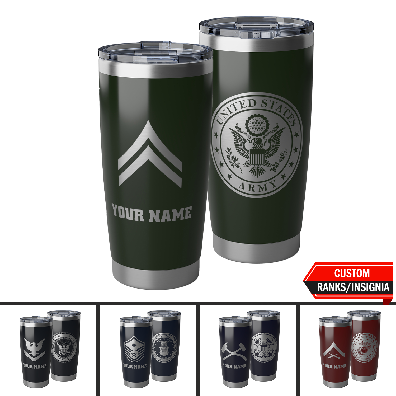 Custom US Military Ranks/Insignia And Text Vagabond 20oz Tumbler