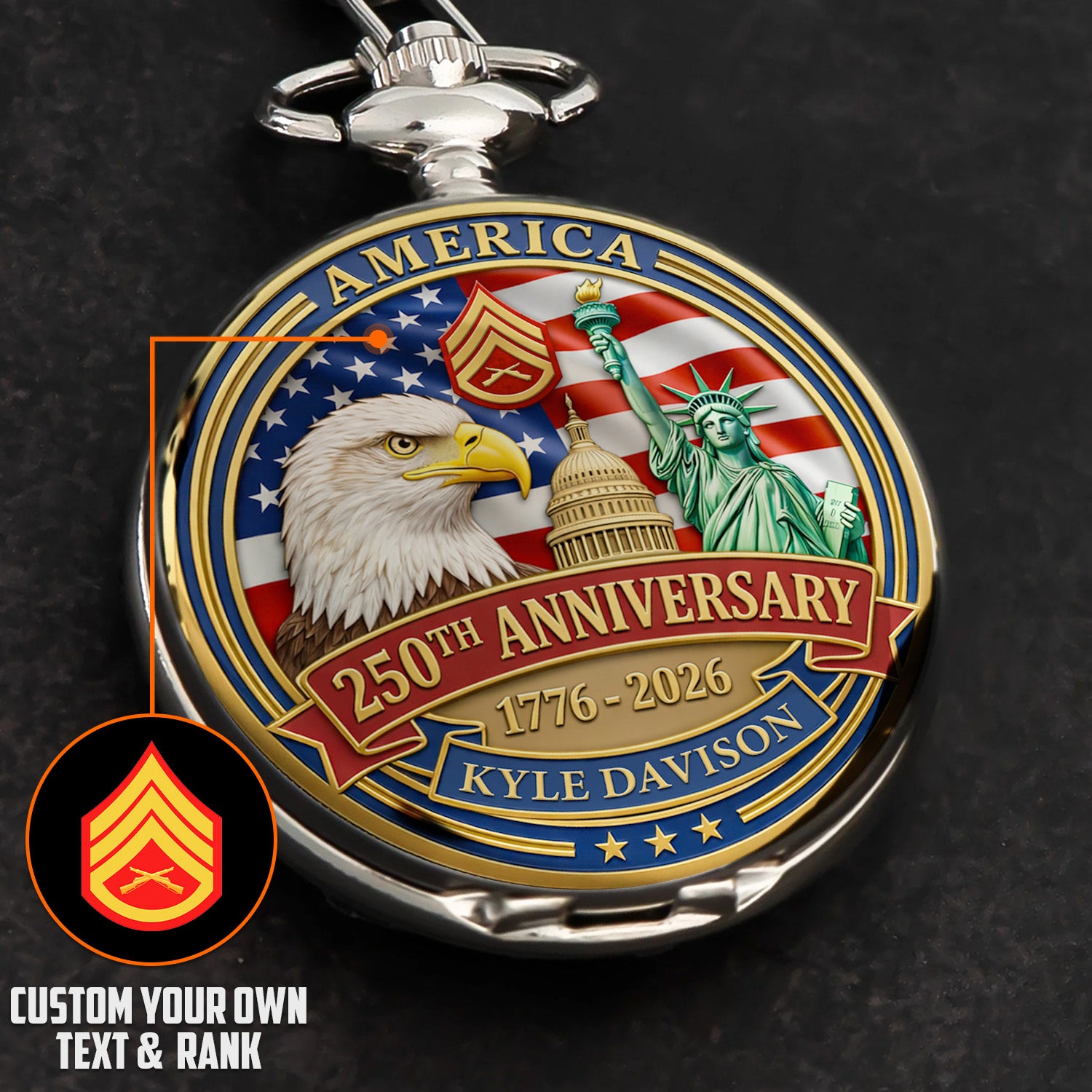 USMC Pocket Watch Custom Text Military Gift