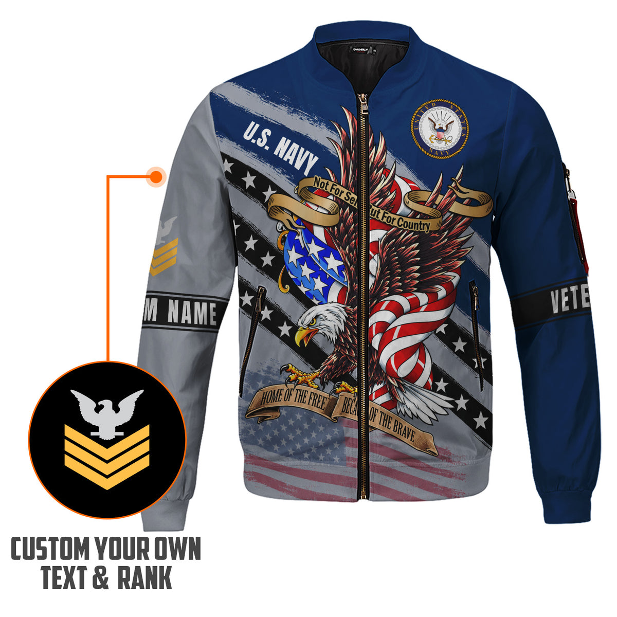Personalized US Navy Bomber Jacket Custom Rank Name