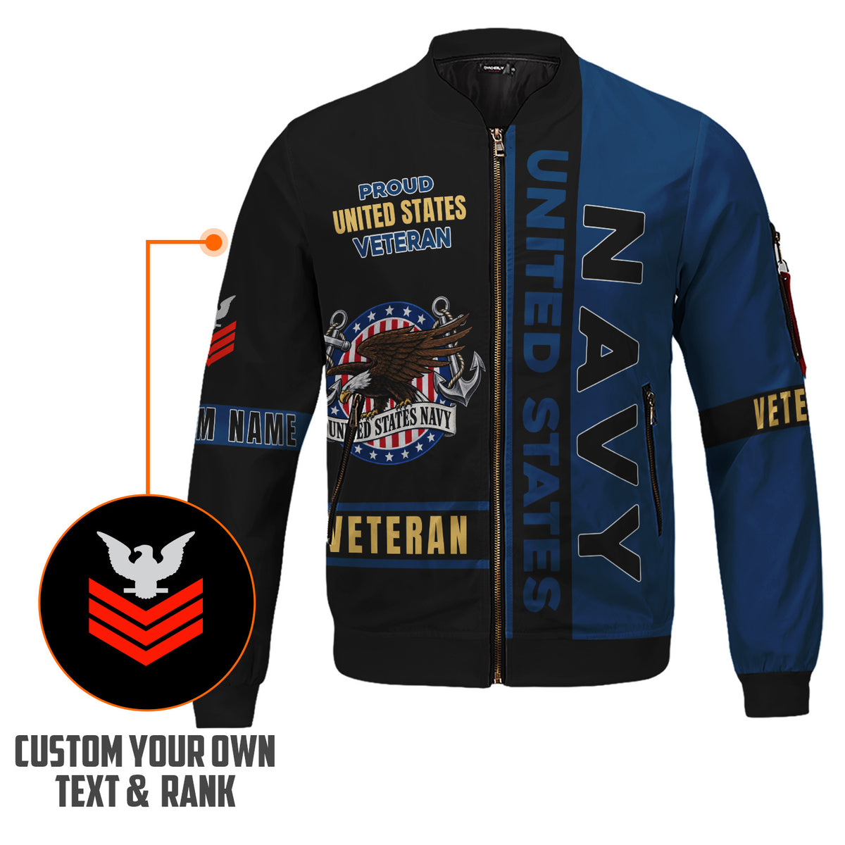 Personalized US Navy Bomber Jacket Custom Service Rank & Name