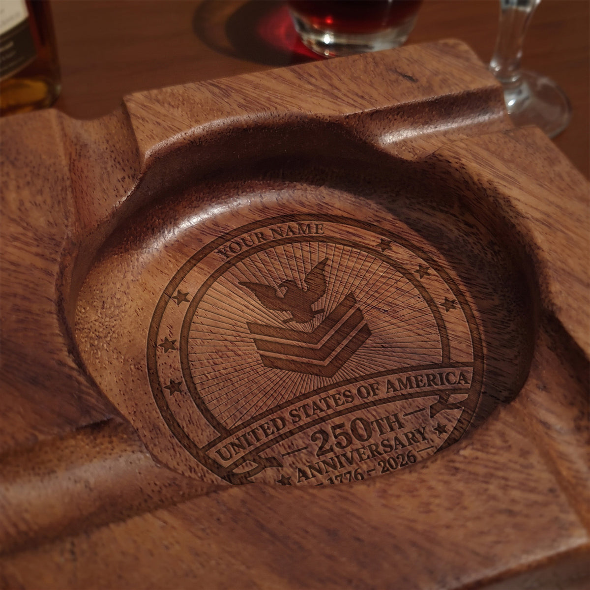 Personalized Military Cigar Ashtray U.S. Army Custom Rank and Text