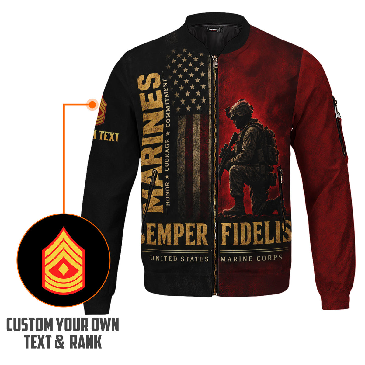 Personalized Name Rank U.S. Marine Corps Military Bomber Jacket